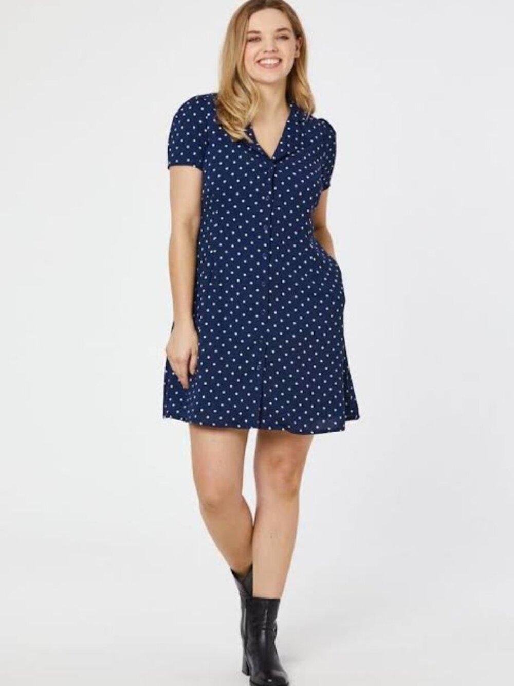 Joanie Clothing NWT Freida Polka Dot Navy White Dress